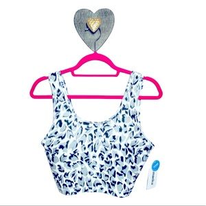 MARIKA L Layla Long Line Padded Sports Bra Crop Top Jagged Animal Leopard Snow